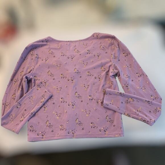 Me‎ too we lilac zip front cropped light sweater with floral flowers size large - Picture 2 of 7